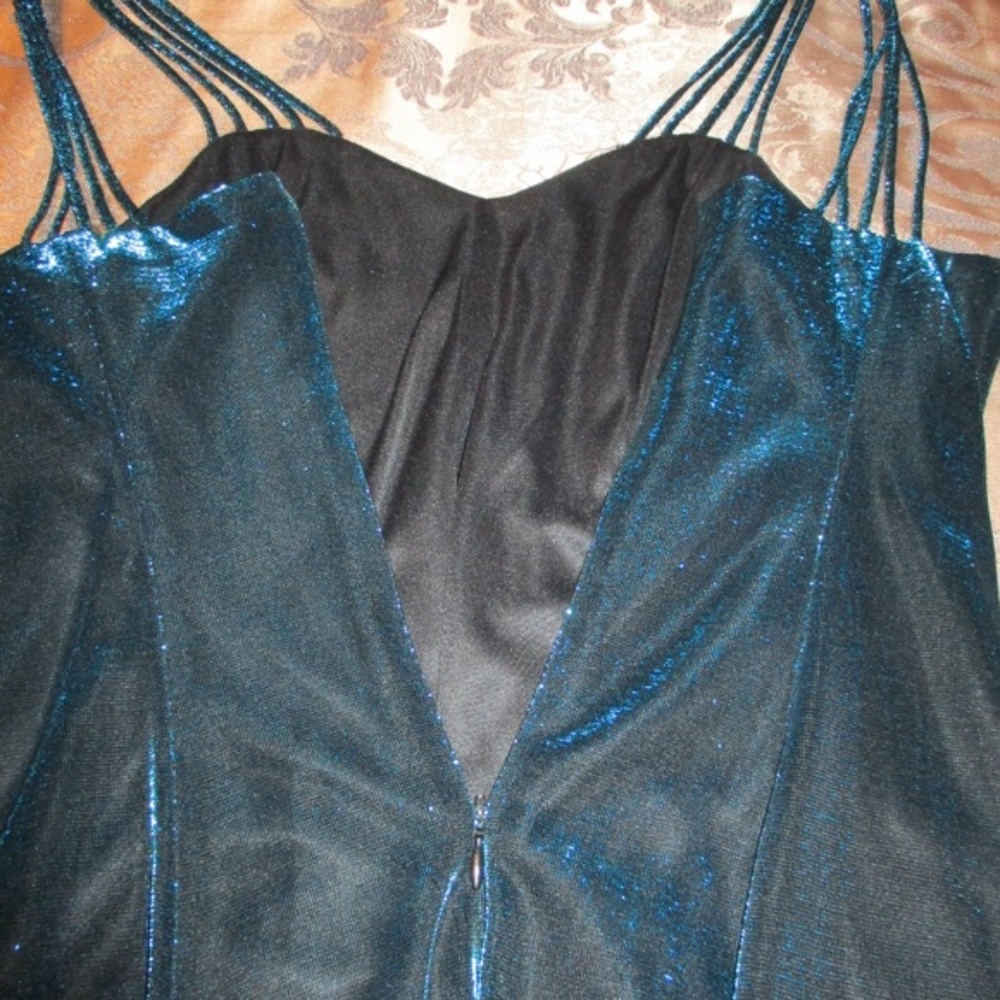 LATE EDITION, LTD AQUA/BLACK SPARKLE DRESS - Picture 6 of 8